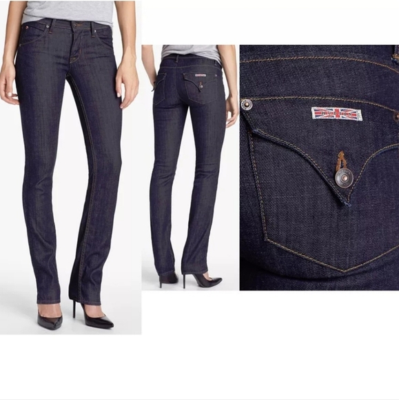 Hudson Jeans Carly Straight Leg Flap Pocket Dark Wash Size 30 Stretch USA - Picture 1 of 16